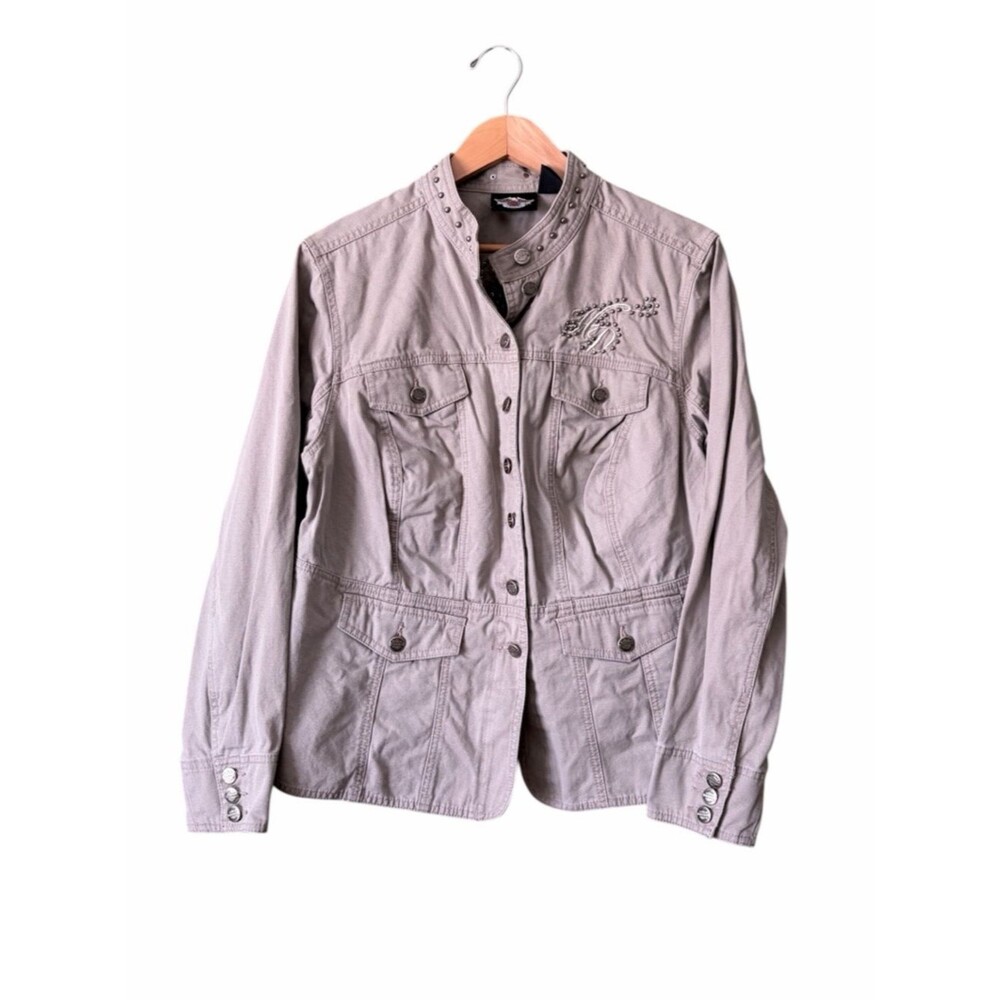 Vintage HARLEY DAVIDSON Cotton Utility Jacket Studded Embroidered Sz 1W